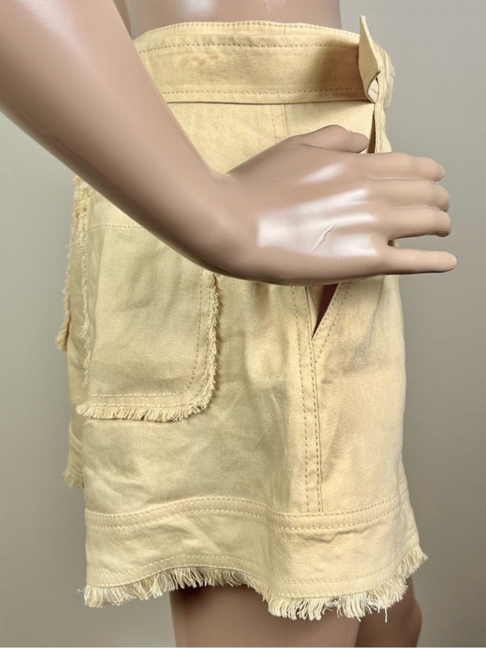 NEW JONATHAN SIMKHAI REVOLVE BEIGE HIGH-WAISTED SHORTS - Picture 5 of 11